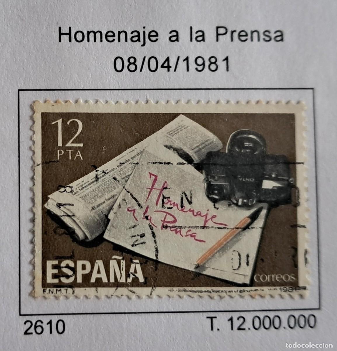 Sellos: sello de Espa&ntilde;a usado, homenaje a la prensa, edifil 2610, a&ntilde;o 1981.