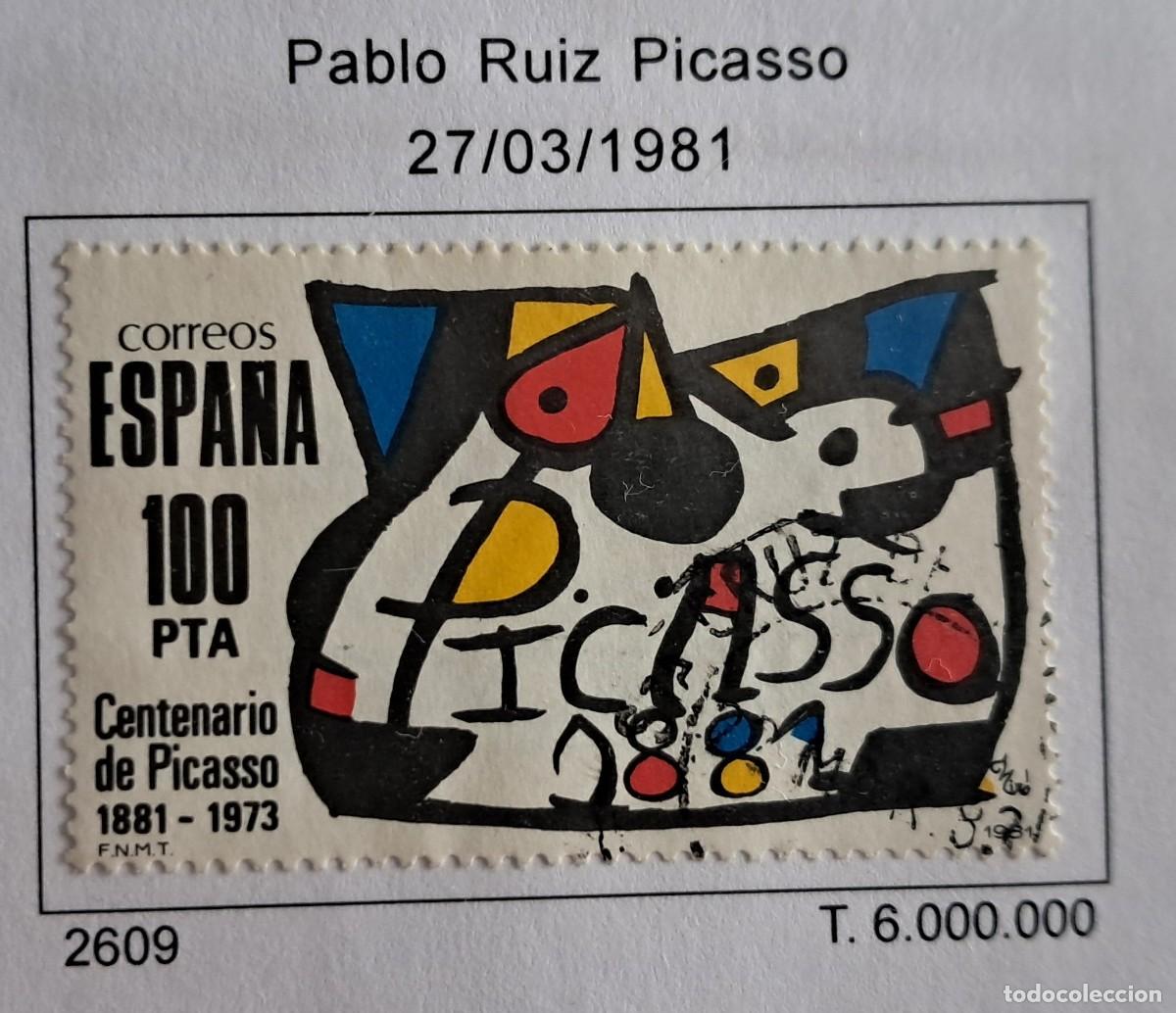 Sellos: sello de Espa&ntilde;a usado, Pablo Ruiz Picasso, edifil 2609, a&ntilde;o 1981.