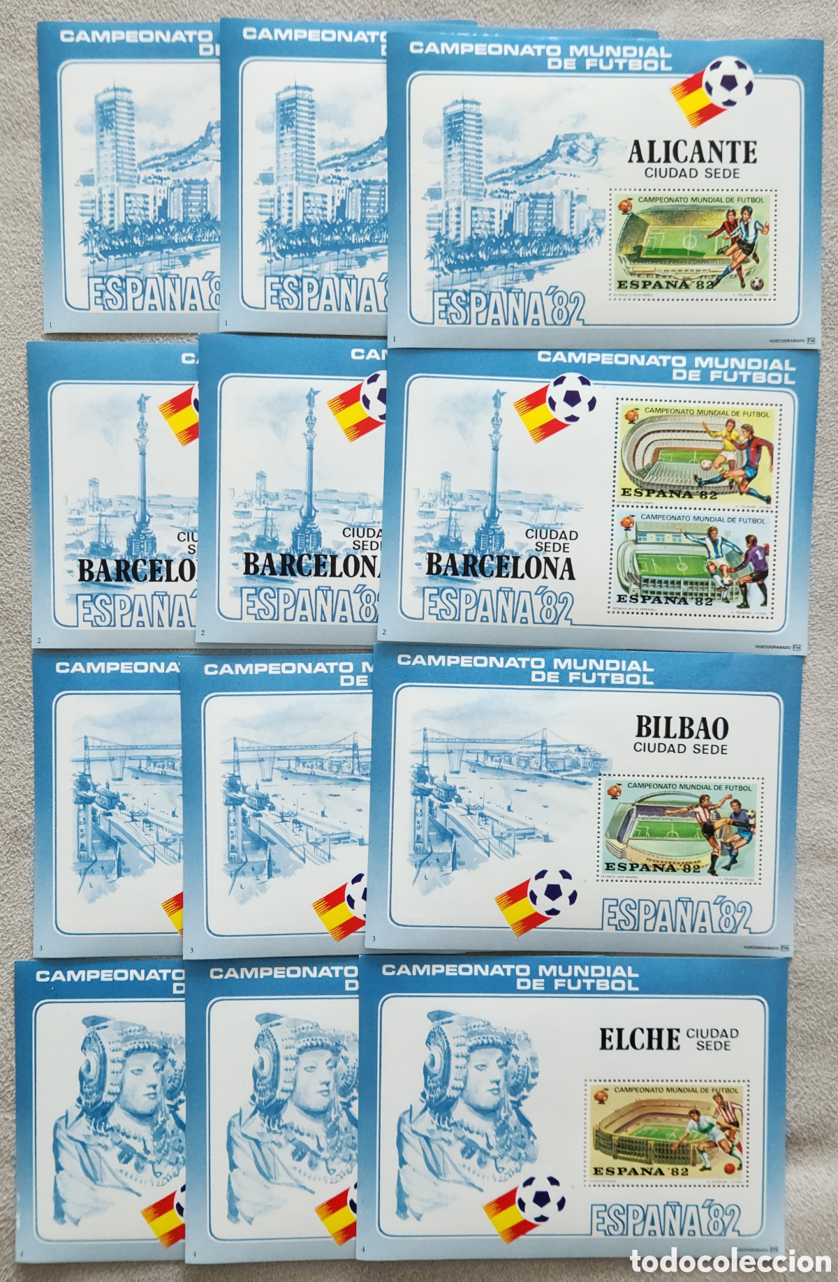 Sellos: 12 HB hojas bloque Heraclio Fournier sedes Mundial F&uacute;tbol Espa&ntilde;a 82 numeradas