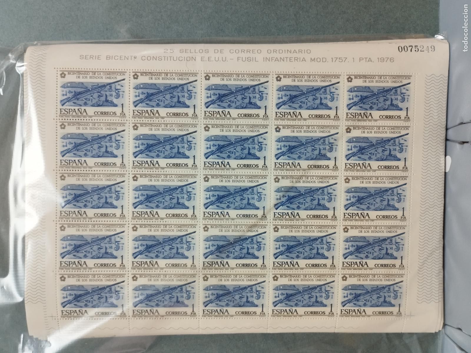 Briefmarken: BZB ESPA&Ntilde;A. EDIFIL 2322/25. BICENTENARIO CONSTITUCION DE EEUU 1976. 200 SERIES NUEVAS EN PLIEGOS