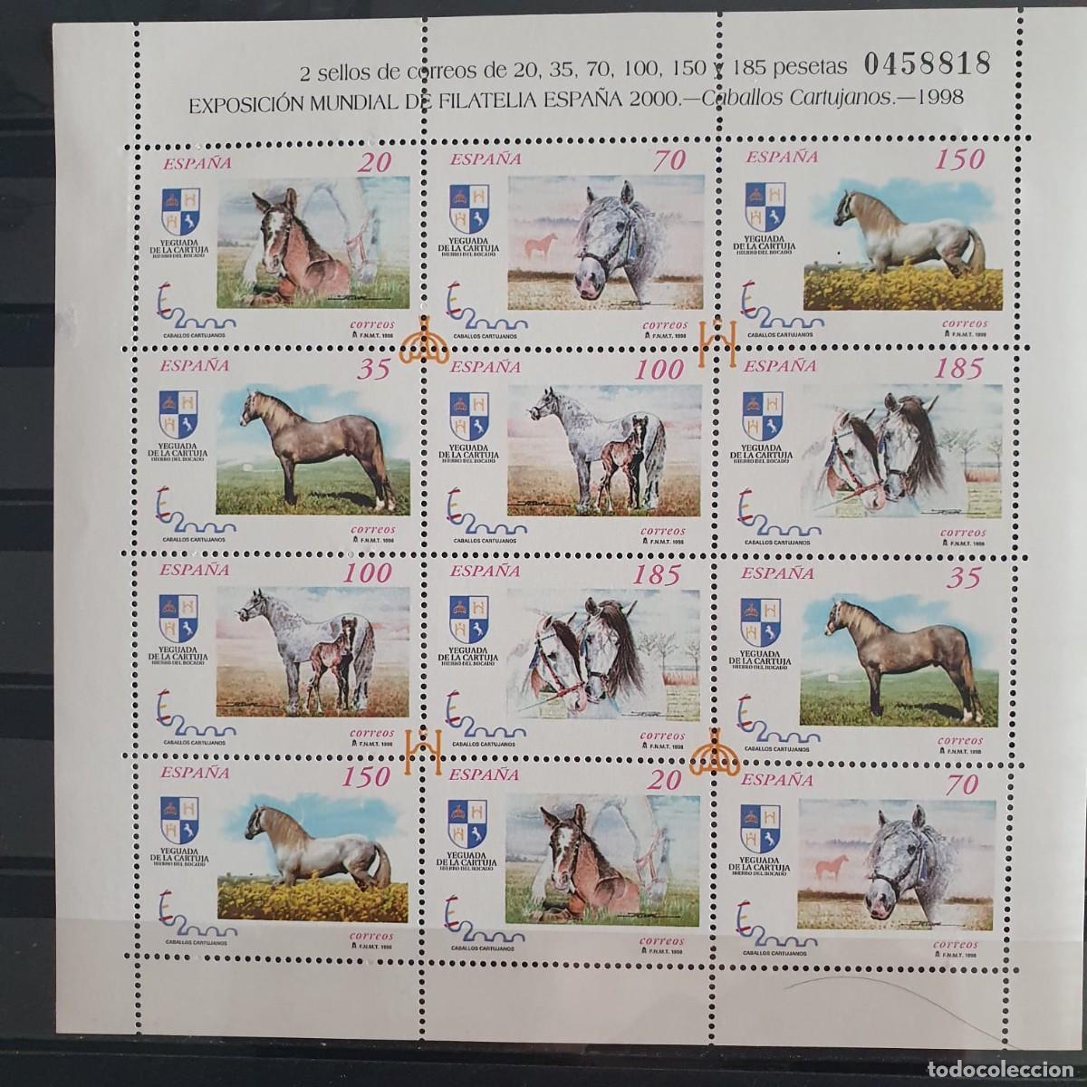 Sellos: HOJA BLOQUE EDIFIL 3608 ** A 3613 ** CABALLOS ESPA&Ntilde;A 1998