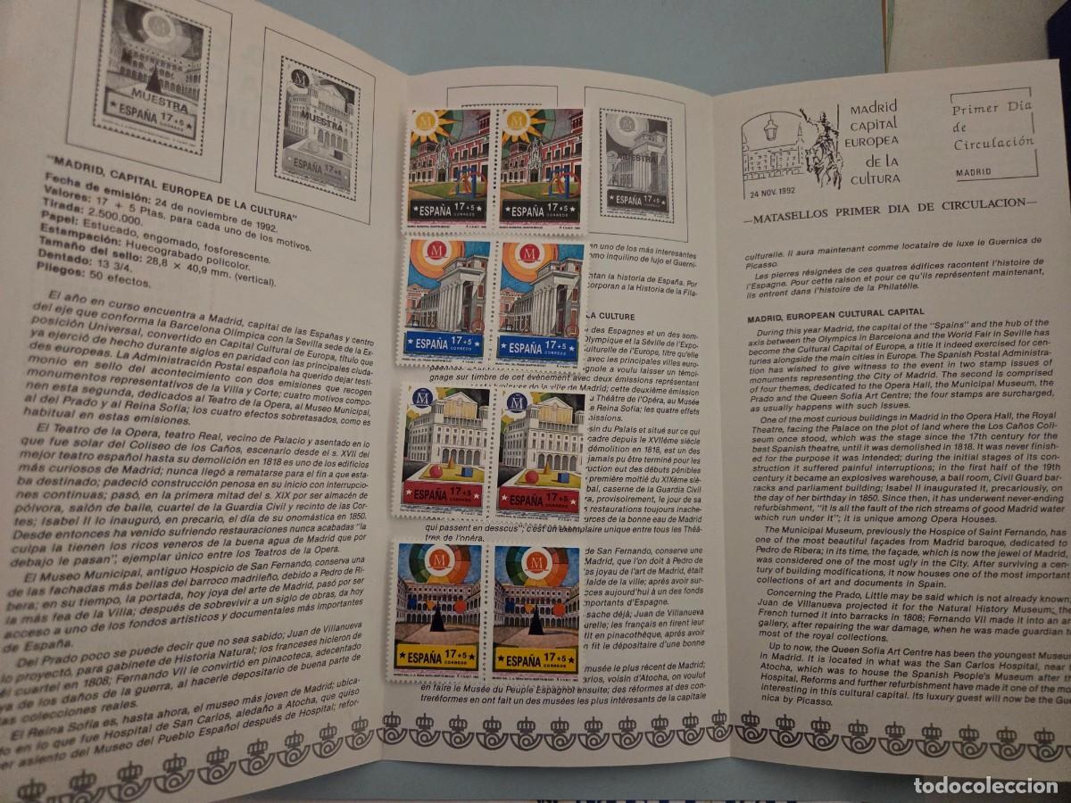 Sellos: Parejas de cuatro sellos. Madrid capital europea de la cultura.1992. Incluye d&iacute;ptico