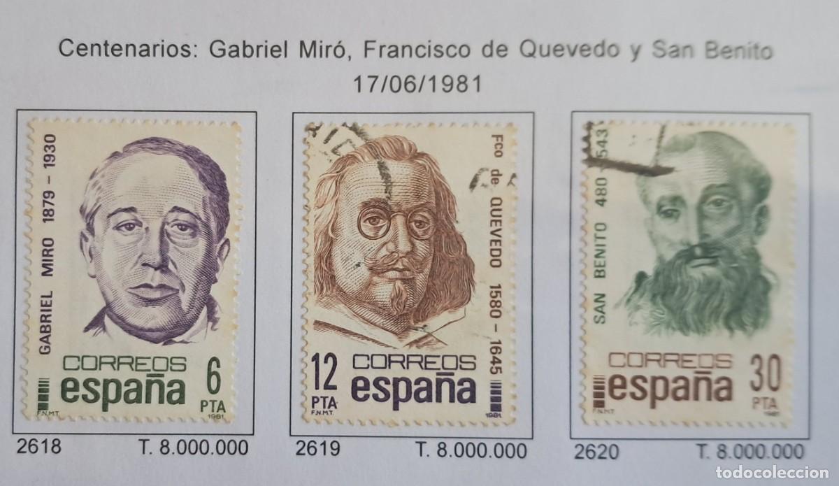 Sellos: serie completa de sellos de Espa&ntilde;a usados, personajes, centenarios, edifil 2618-2620, a&ntilde;o 1981