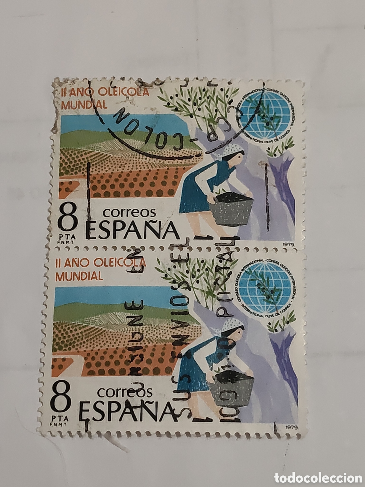 Sellos: Bloque de 2 sellos de Espa&ntilde;a ole&iacute;cola internacional 1980