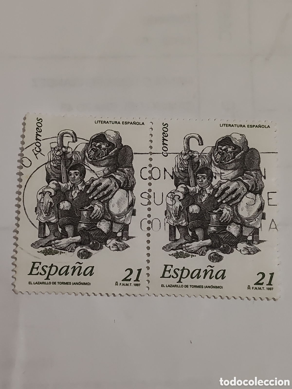Sellos: Bloque de 2 sellos de Espa&ntilde;a El Lazarillo de Tormes 1997
