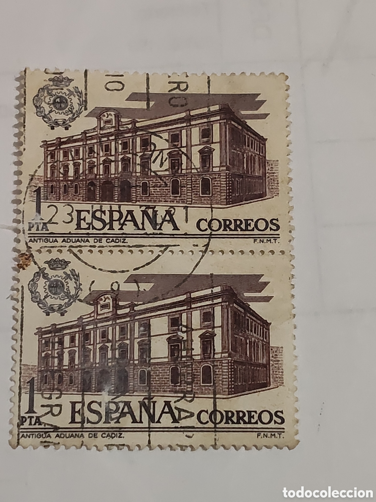 Sellos: Bloque de 2 sellos de Espa&ntilde;a Aduanas 1976