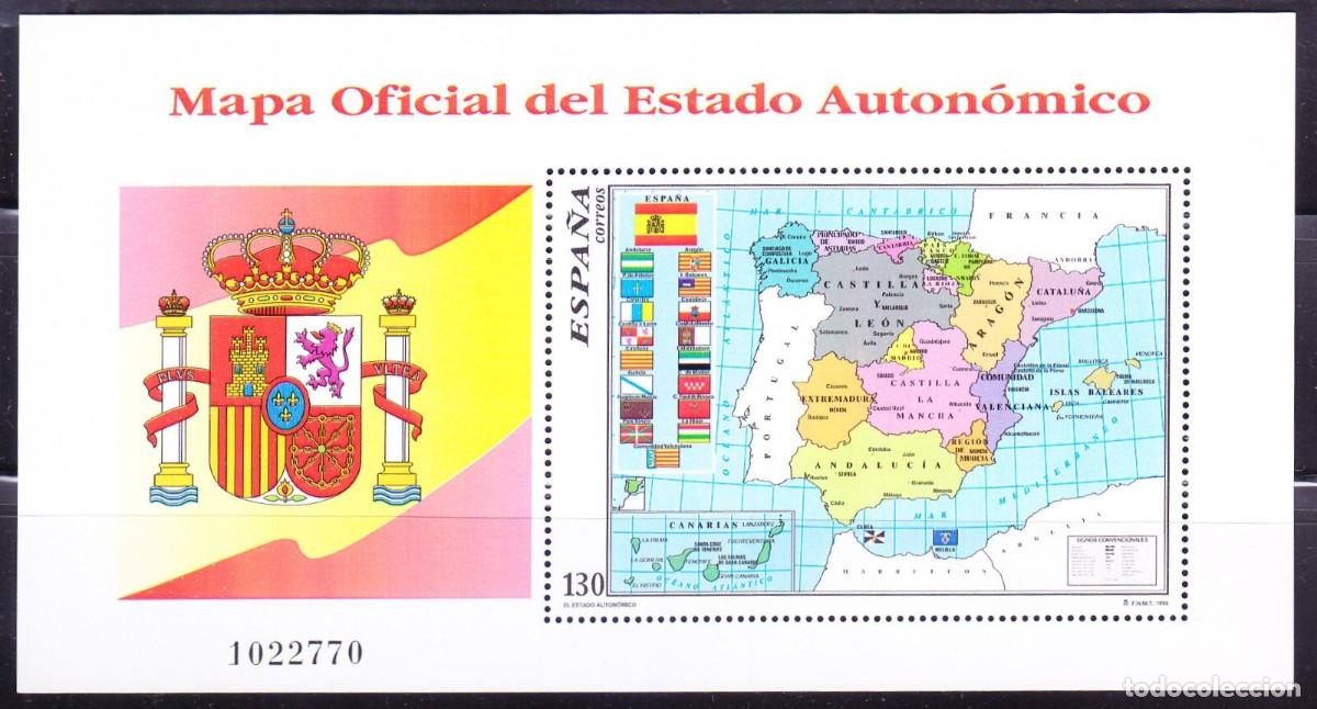 Sellos: 1992 EDIFIL 3460** HOJA NUEVA SIN CHARNELA. MAPA AUTONOMICO (222-6)