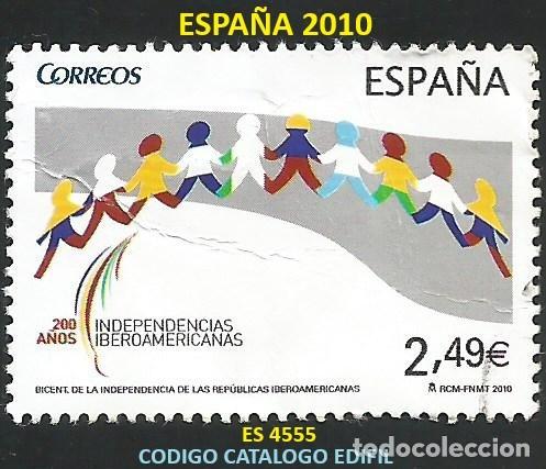 Sellos: ESPA&Ntilde;A 2010 - ES 4555 - BICENTENARIO INDEPENDENCIAS IBEROAMERICANAS - 1 SELLO USADO