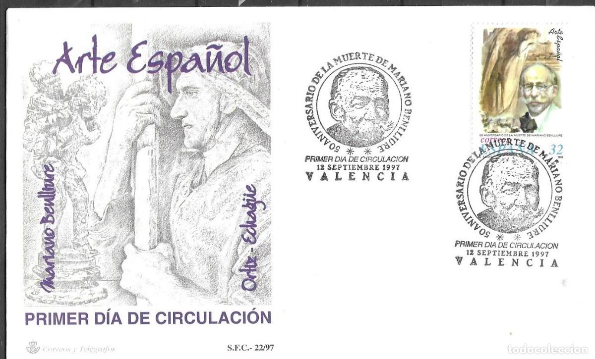 Sellos: Sobre Primer D&iacute;a FDC 1997 Espa&ntilde;a - Arte Espa&ntilde;ol Mariano Benlliure Edifil 3502 Valencia