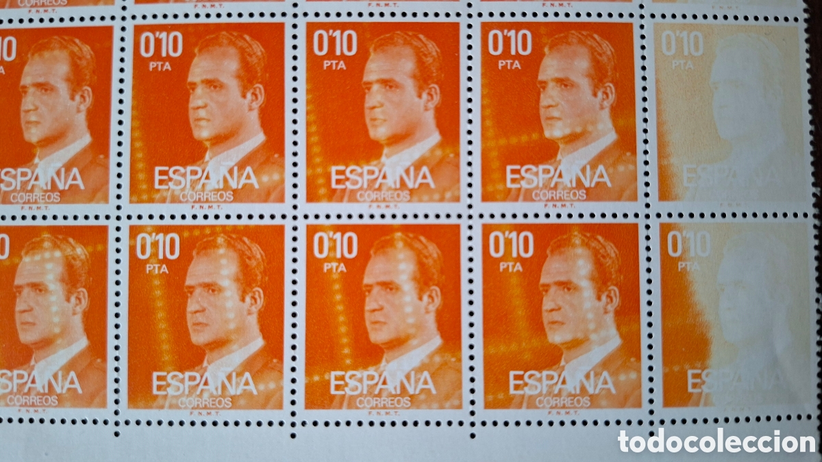Sellos: Espa&ntilde;a JUAN CARLOS Variedades pliego con error en muchos sellos impresion diluida