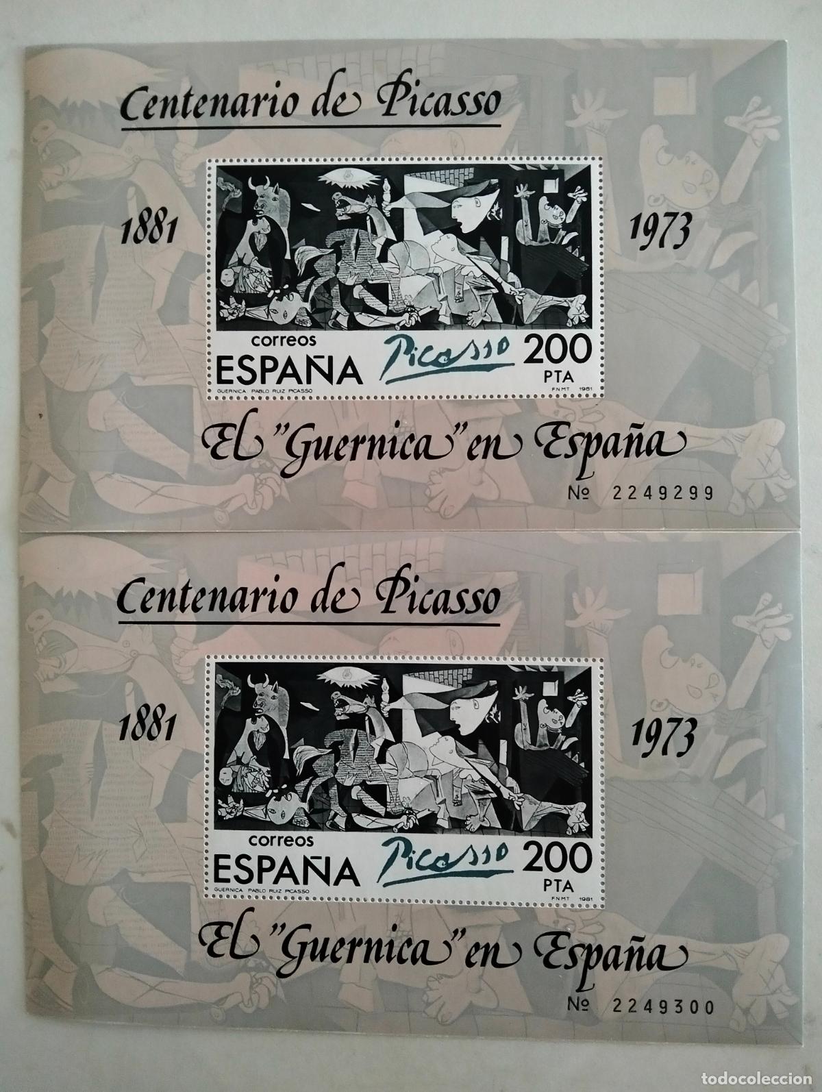 Timbres: 2 HOJAS BLOQUE, CENTENARIO DE PICASSO, EL GUERNICA EN ESPA&Ntilde;A, N&ordm; 2249299 - 2249300