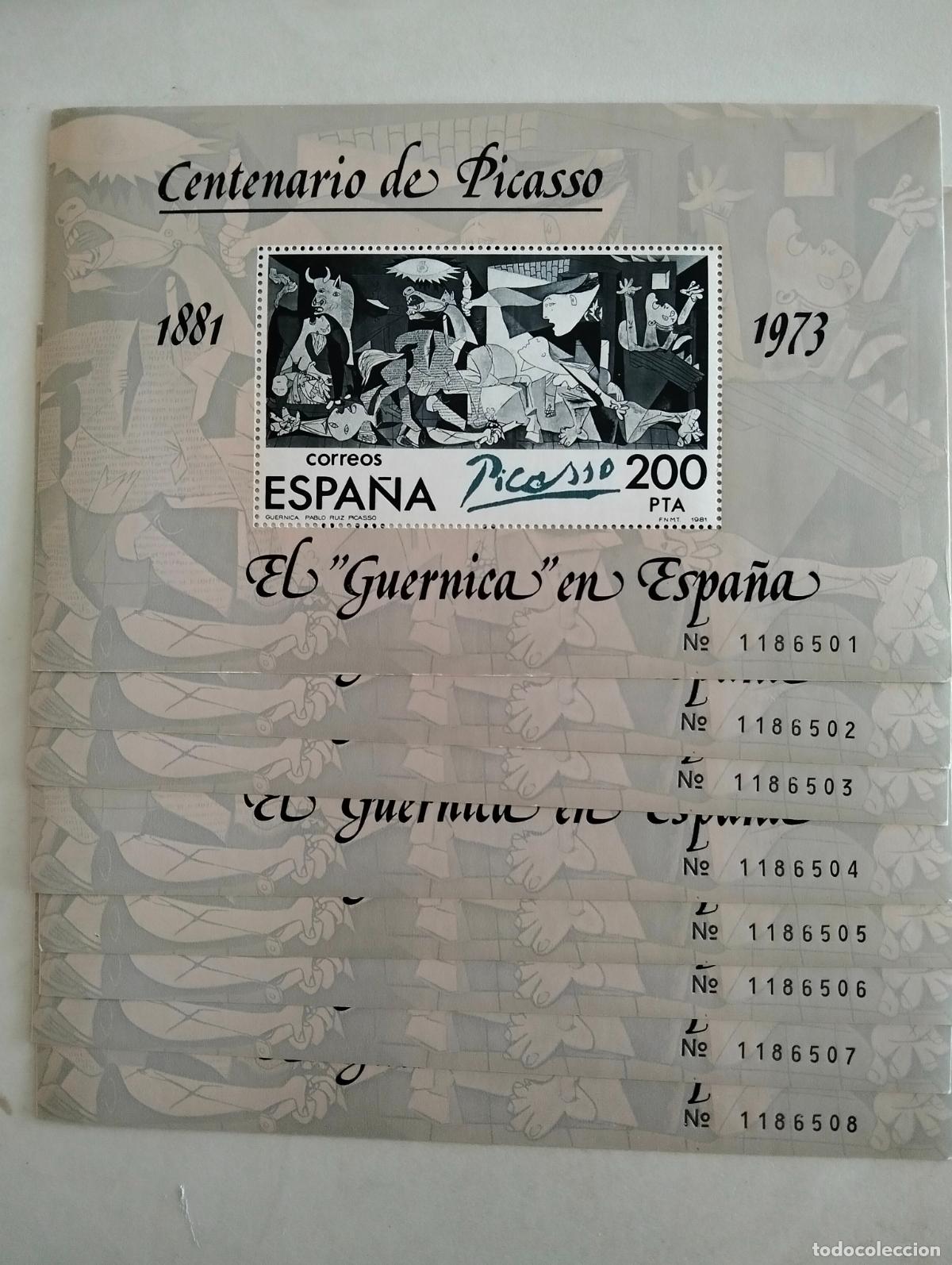 Sellos: 8 HOJAS BLOQUE, CENTENARIO DE PICASSO, EL GUERNICA EN ESPA&Ntilde;A, A&Ntilde;O 1973 - 1981