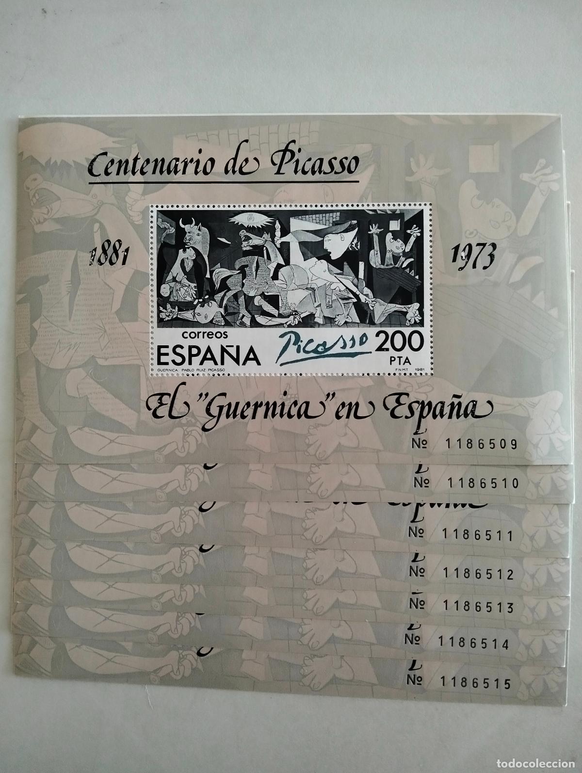 Sellos: 7 HOJAS BLOQUE, CENTENARIO DE PICASSO, EL GUERNICA EN ESPA&Ntilde;A, A&Ntilde;O 1973 - 1981