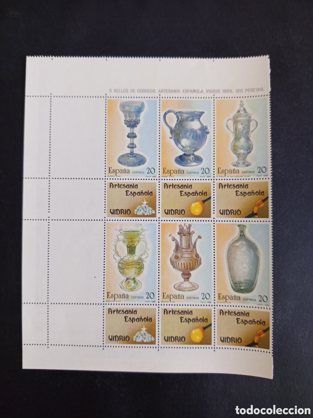 Stamps: Espa&ntilde;a, 1988. Artesan&iacute;a Espa&ntilde;ola: vidrio. Ed. 2941/6. Completa en bloque,en nuevo. Pedido m&iacute;nimo 3&euro;