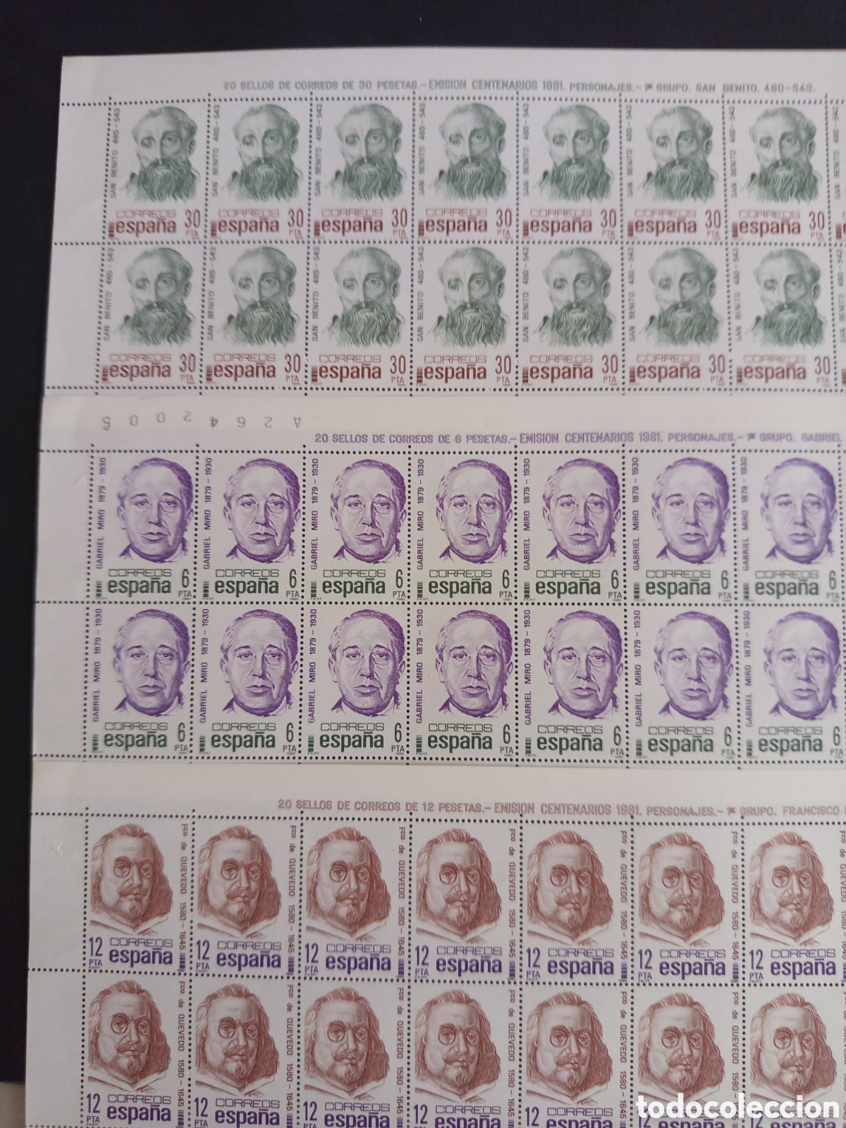 Stamps: Espa&ntilde;a, 1981. Pliegos Emisi&oacute;n Personajes, serie completa. Ed. 2618/20. Pedido m&iacute;nimo 3 &euro;. Ver fotos