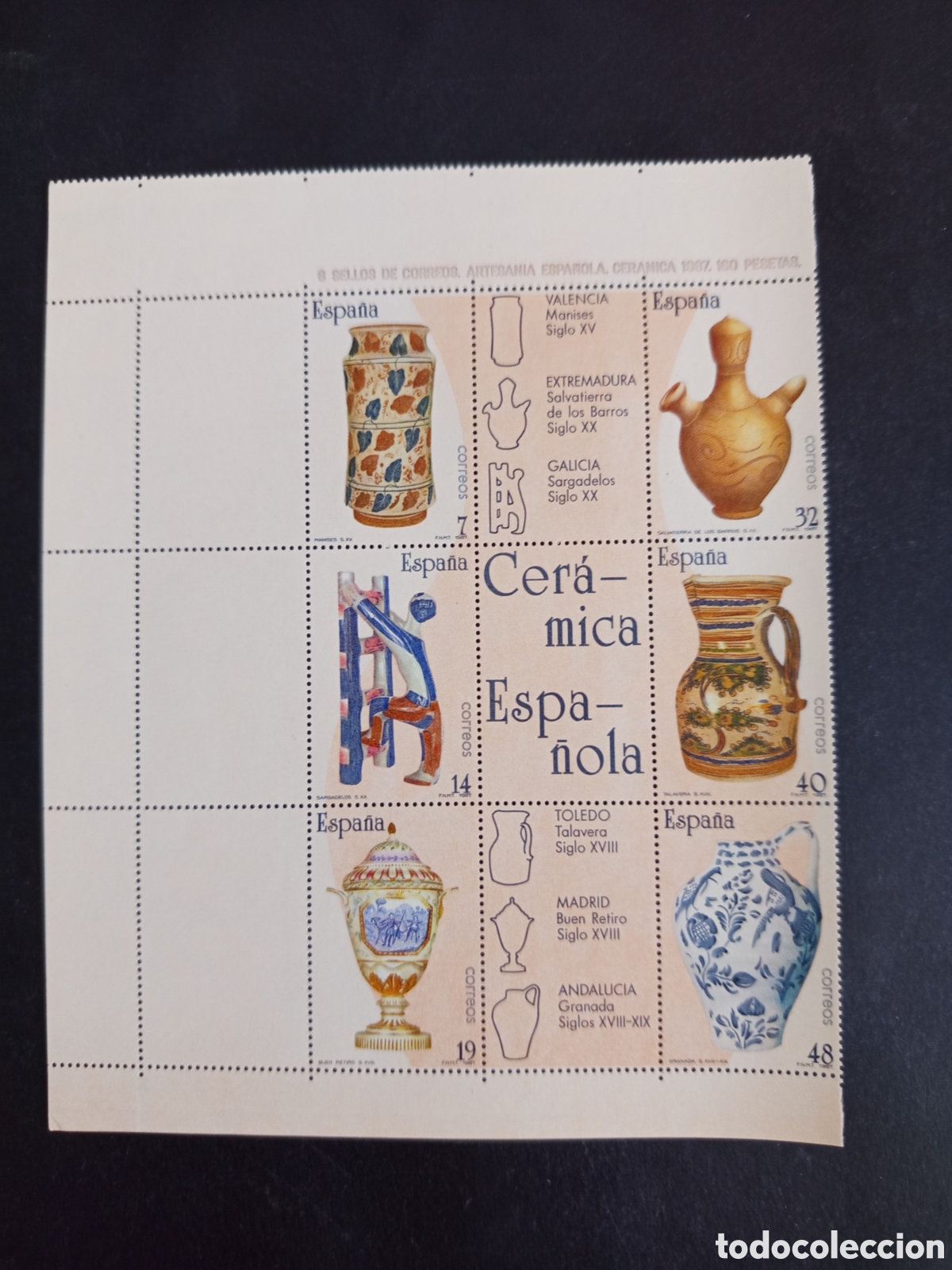 Stamps: Espa&ntilde;a, 1987. Artesan&iacute;a Espa&ntilde;ola: cer&aacute;mica. Ed. 2891/6. Completa en bloque en nuevo.Pedido m&iacute;nimo 3&euro;