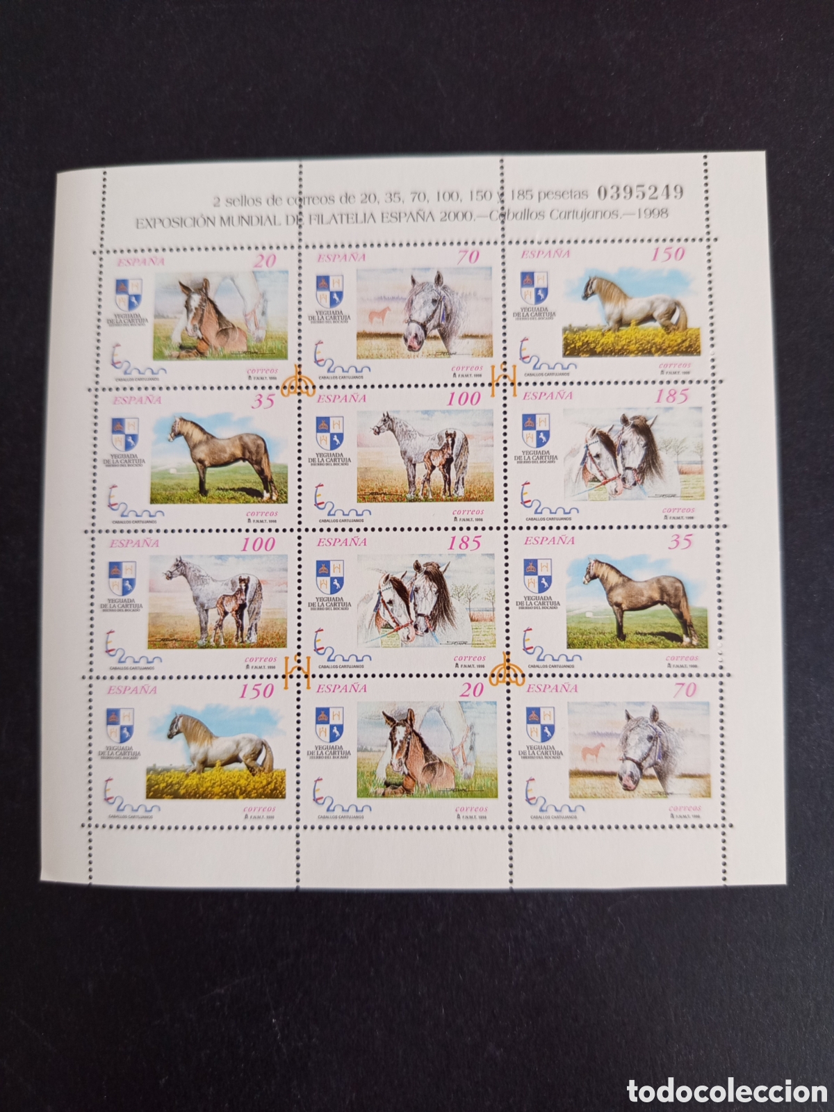 Stamps: Espa&ntilde;a, 1998. Caballos Cartujanos. 2 series completas en hoja. Mimipliego.Ed. MP 62. Pedido m&iacute;nimo3&euro;