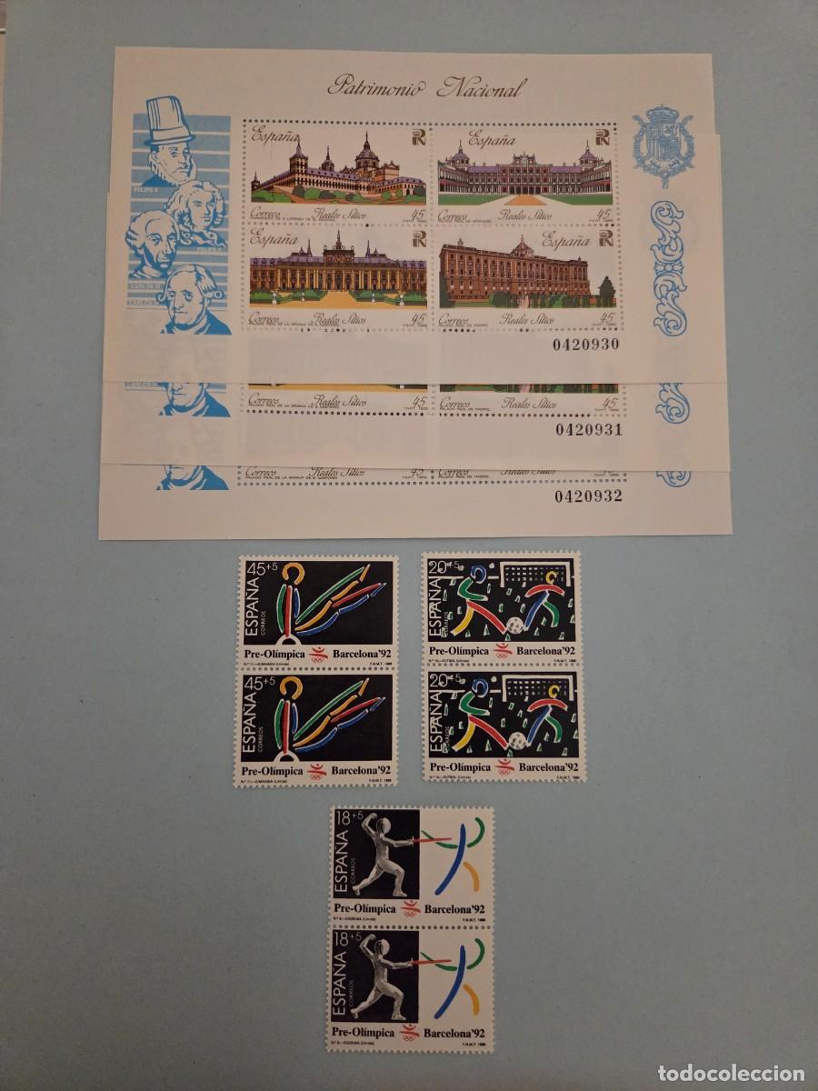 Stamps: Hojitas correlativas (3) de cuatro sellos Patrimonial Nacional y parejas (3) preolimpica 1989