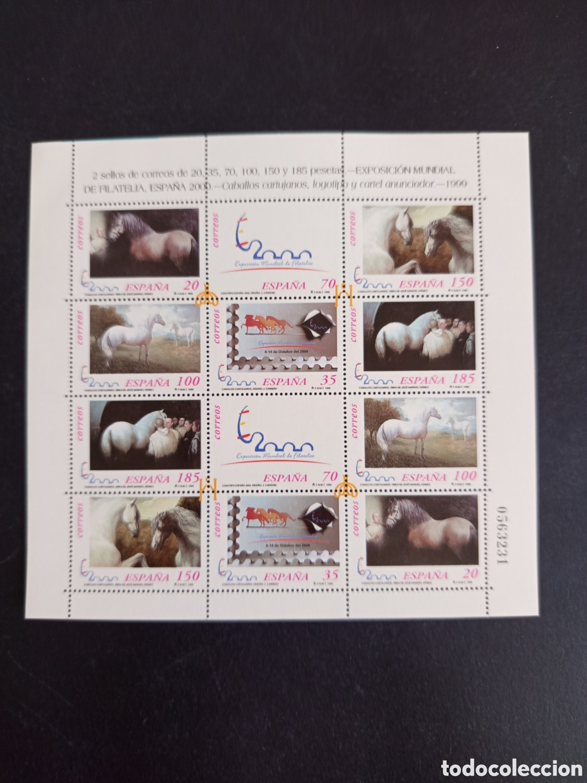 Stamps: Espa&ntilde;a, 1999. Caballos Cartujanos. 2 series completas en hoja. Mimi pliego. Ed. MP 67