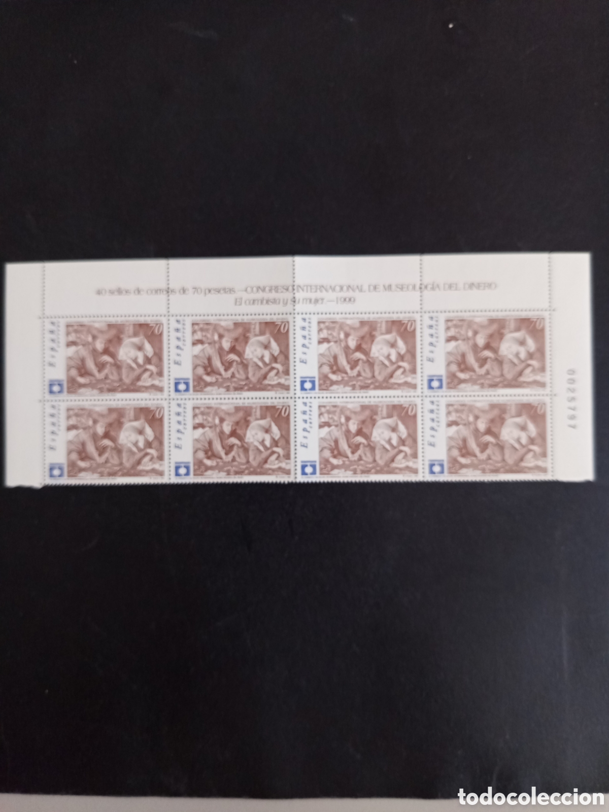Stamps: Espa&ntilde;a, 1999. Cabecera de Pliego. 8 series sin circular. Congreso Museos Dinero. Ed. 3678.