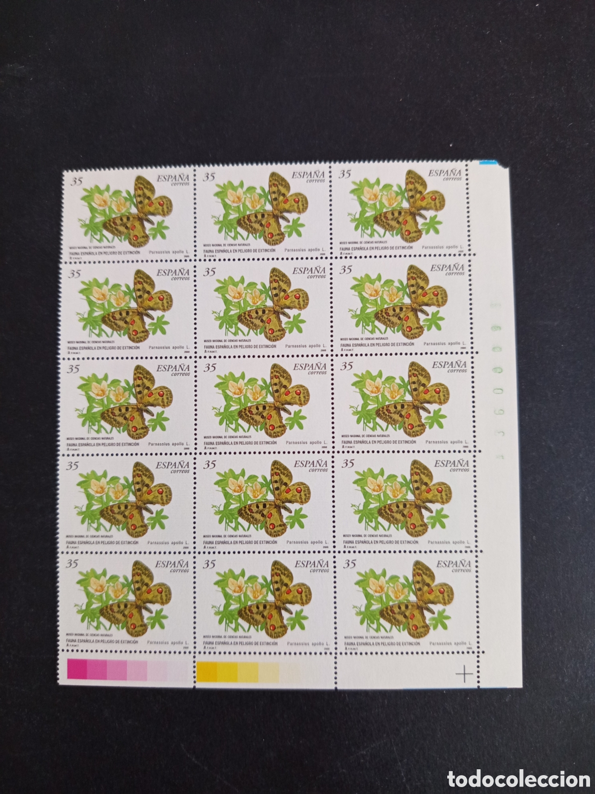 Stamps: Espa&ntilde;a, 2000. Fauna Espa&ntilde;ola: mariposas. Bloque 15 series sin circular. Ed. 3694/5. Pedido m&iacute;nimo 3&euro;