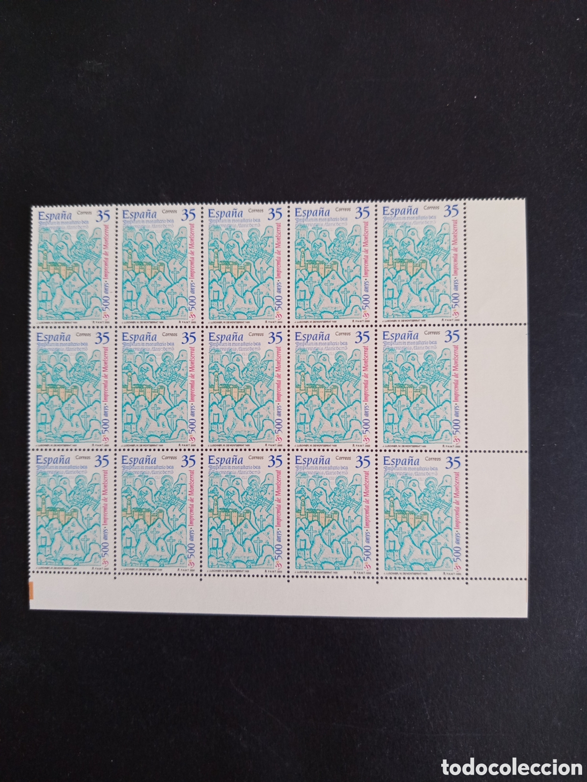 Stamps: Espa&ntilde;a, 2000. Imprenta de Montserrat. Bloque 15 series sin circular. Ed. 3696. Pedido m&iacute;nimo 3 &euro;.