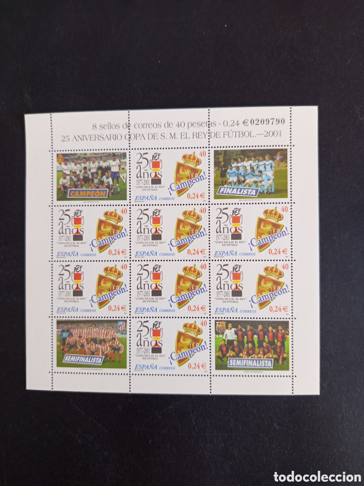 Stamps: Espa&ntilde;a, 2001. Mini pliego 25 Aniversario Copa F&uacute;tbol Rey. Ed. MP. 75. Pedido m&iacute;nimo 3 &euro;. Ver fotos
