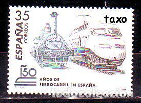 Sellos: Espa&ntilde;a. 3591 Aniversario ferrocarril: Locomotora del tren de Matar&oacute; y tren Euromed. 1998. ﻿Sellos