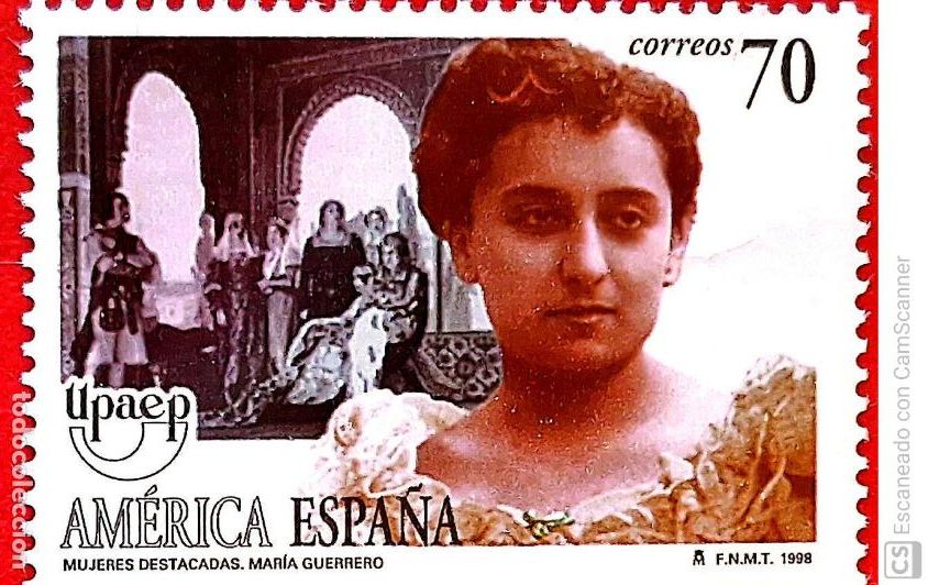 Timbres: Espa&ntilde;a. 3590 America-UPAEP: Mujeres destacadas. Mar&iacute;a Guerrero. 1998. ﻿Sellos nuevos y numeraci&oacute;n