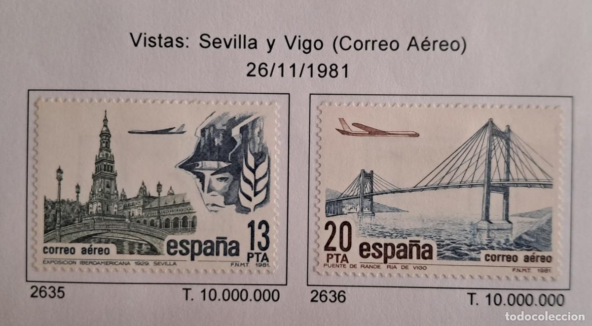 Francobolli: serie completa de sellos de Espa&ntilde;a usados, vistas Sevilla y Vigo, correo a&eacute;reo,edif. 2635-2636, 1981