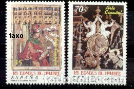 Sellos: Espa&ntilde;a. 3630/31 Arte espa&ntilde;ol: Las Edades del Hombre: El rey Salom&oacute;n y reja del coro Catedral de Pal