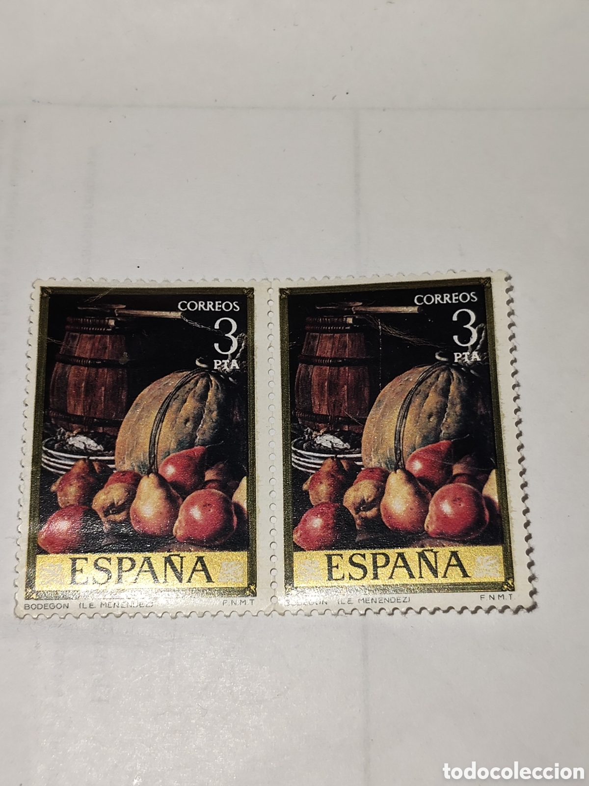 Sellos: Bloque de 2 sellos de Espa&ntilde;a pintura de Luis Eugenio Men&eacute;ndez 1976