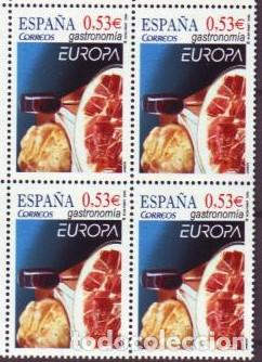 Sellos: Espa&ntilde;a. 4159 Europa: Gastronom&iacute;a, en bloque de cuatro. 2005. ﻿ Sellos nuevos y numeraci&oacute;n Edifil.