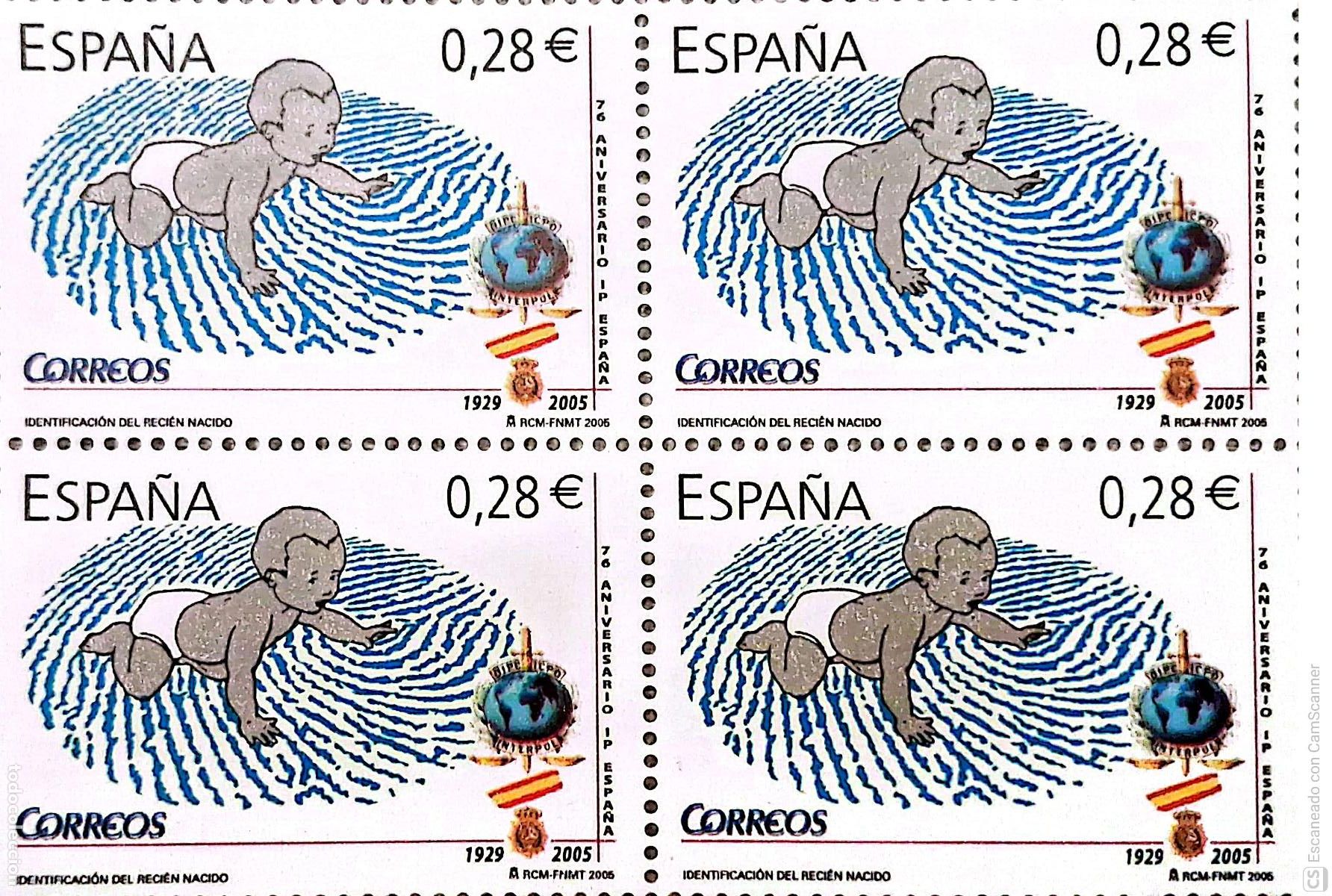 Sellos: Espa&ntilde;a. 4173 Identificaci&oacute;n del reci&eacute;n nacido, en bloque de cuatro. 2005. ﻿Sellos nuevos y numerac