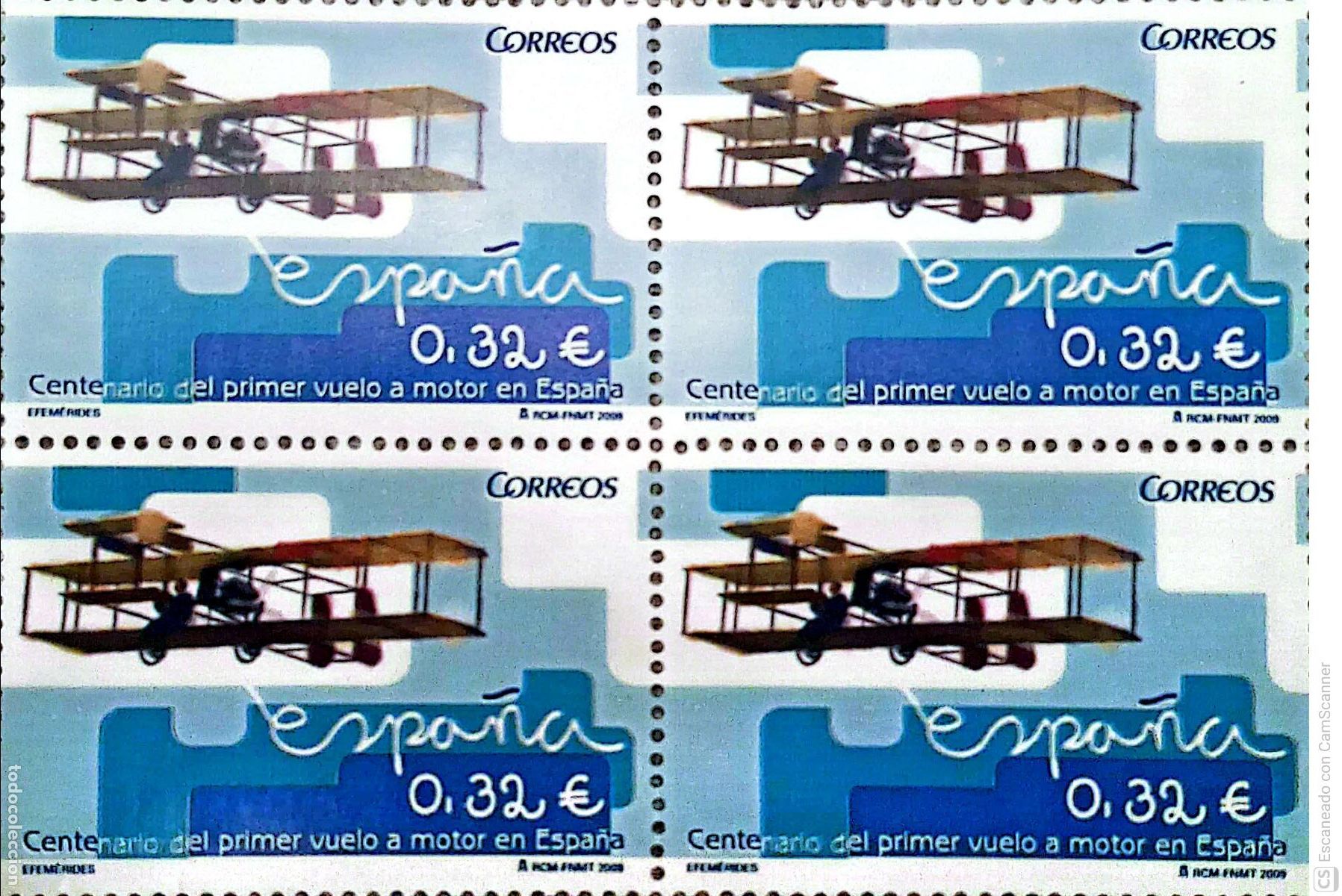 Sellos: Espa&ntilde;a. 4503 Efem&eacute;rides: Centenario del primer vuelo a motor en Espa&ntilde;a, bloque de cuatro. 2009. ﻿S