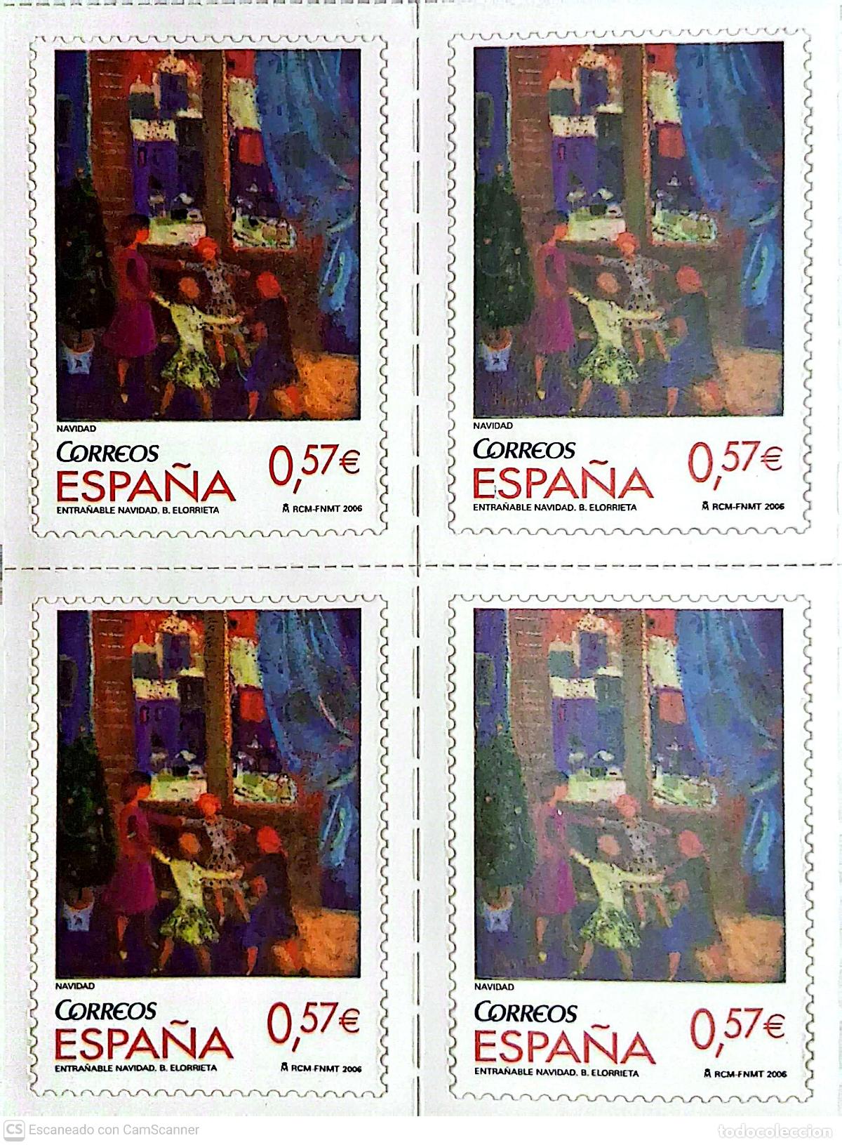 Sellos: Espa&ntilde;a. 4279 Navidad: Entra&ntilde;able Navidad, &oacute;leo de Bel&eacute;n Elorrieta, en bloque de cuatro. 2006. ﻿Sel