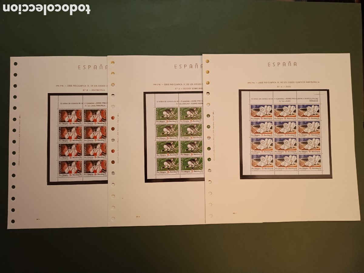 Sellos: 36 SELLOS EN PLIEGOS - N&deg;12 HALTEROFILIA - 1990 SERIE PREOL&Iacute;MPICA IV JJOO BARCELONA 92 OLEGARIO