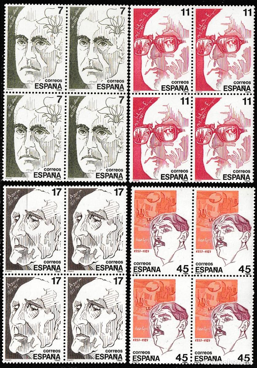 Sellos: Espa&ntilde;a 1986 Edifil 2853/6 Sellos ** B4 Personajes Francisco Loscos Bernal, Salvador Espriu, Azorin