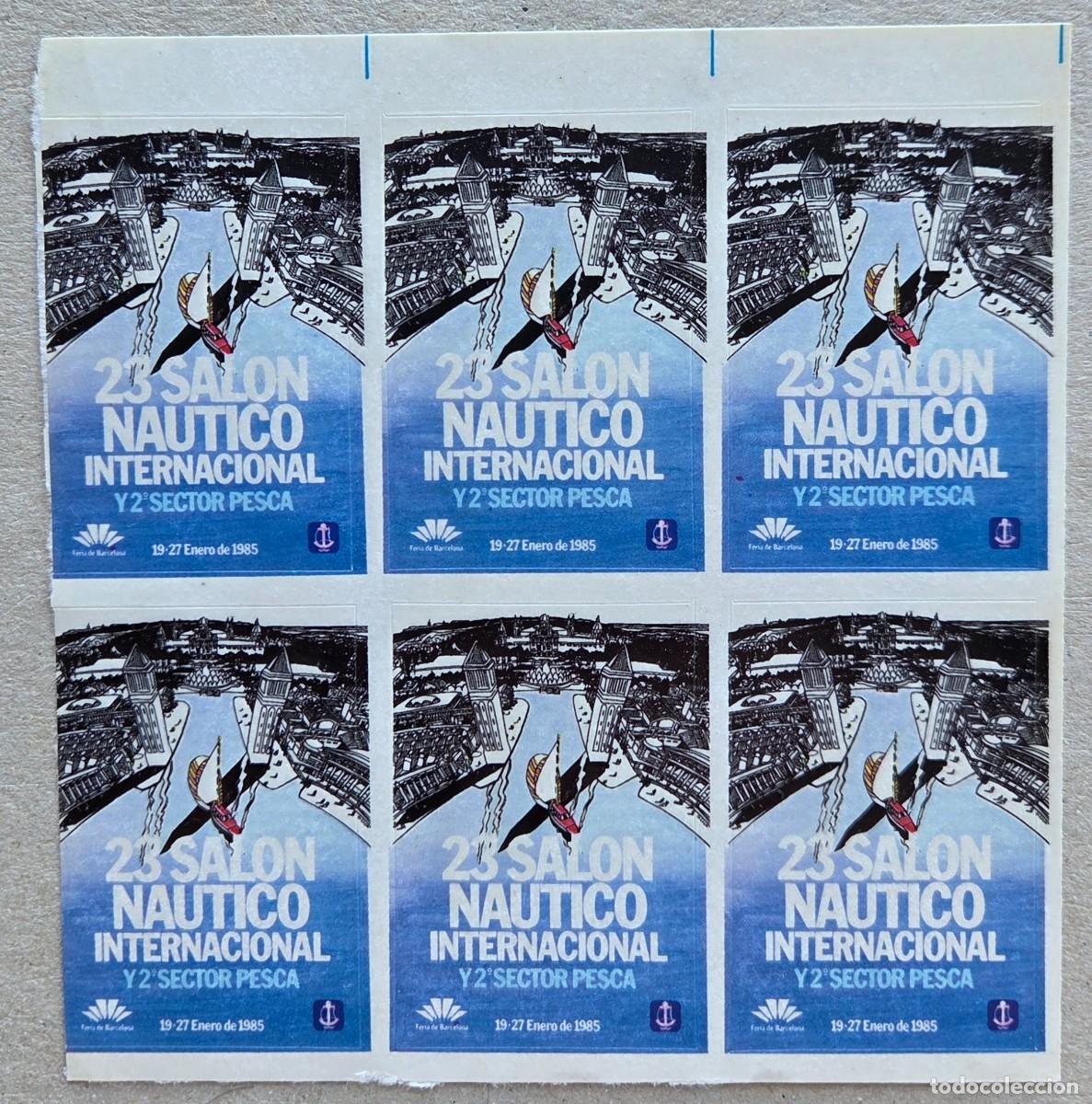 Sellos: 1985. ESPA&Ntilde;A. Vi&ntilde;eta. Bloque de 6 vi&ntilde;etas. XXIII Sal&oacute;n N&aacute;utico Int. y de la Pesca, BNC. Nuevos.