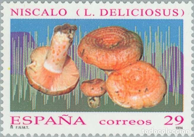 Sellos: Espa&ntilde;a 1994 Edifil 3282 Sello ** Micolog&iacute;a Setas Boleto Niscalo Milk Cap Mushroom (Lactarius Delicio