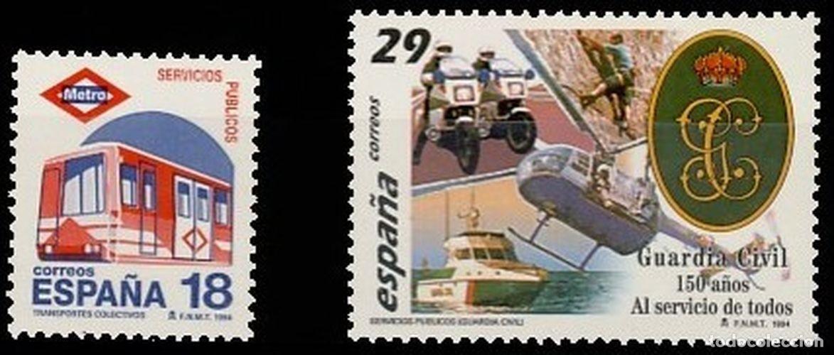 Sellos: Espa&ntilde;a 1994 Edifil 3322/3 Sellos ** Servicios Publicos Metro de Madrid Tren y Guardia Civil Vehiculo