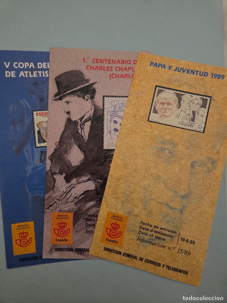 Sellos: Parejas de sellos y d&iacute;pticos de las series 1989, Charlot, Papa y Juventud, V Copa Mundo Atletismo