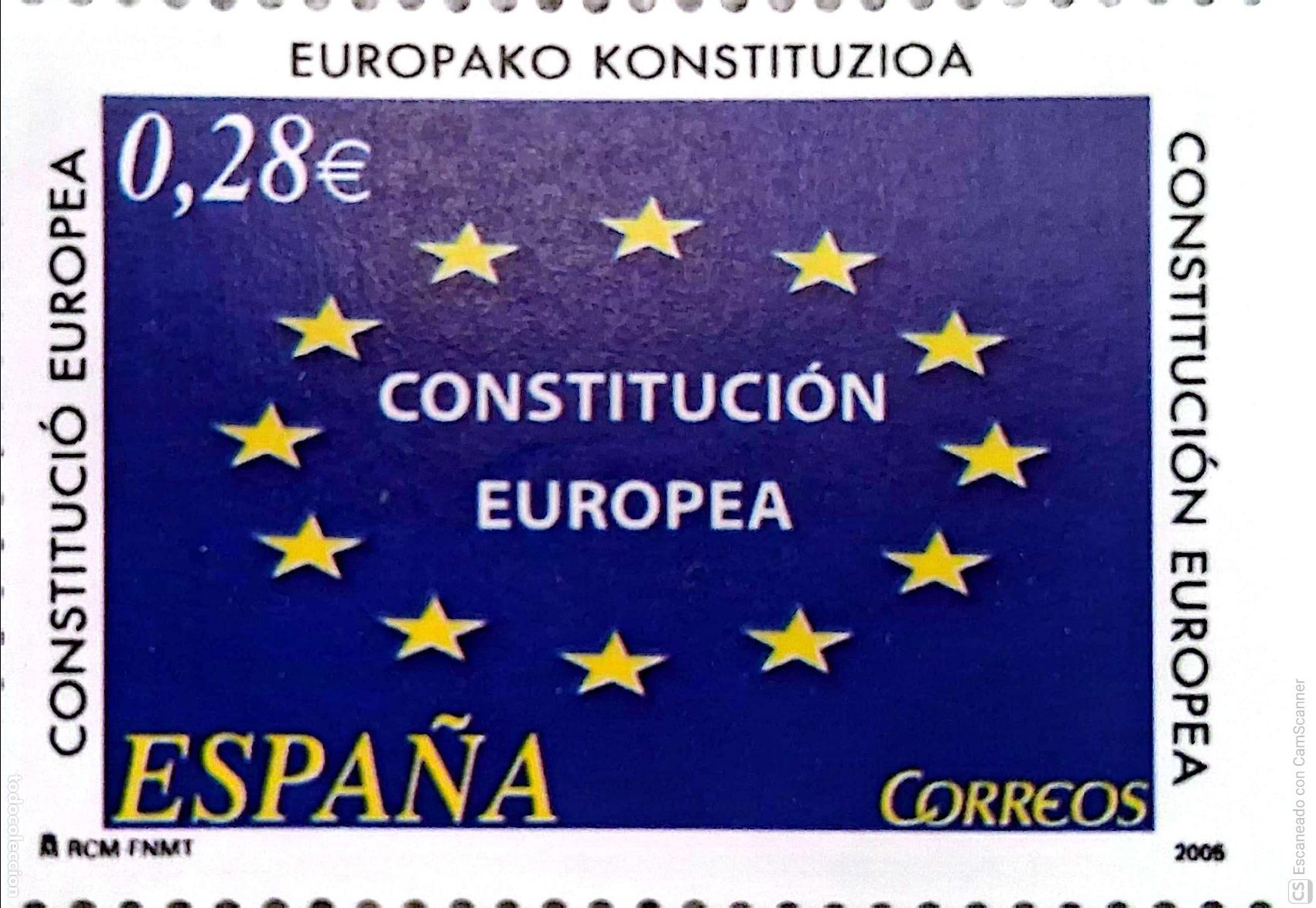 Sellos: Espa&ntilde;a. 4141 Constituci&oacute;n europea: Bandera de la Uni&oacute;n Europea. 2005. Oferta bajo facial.