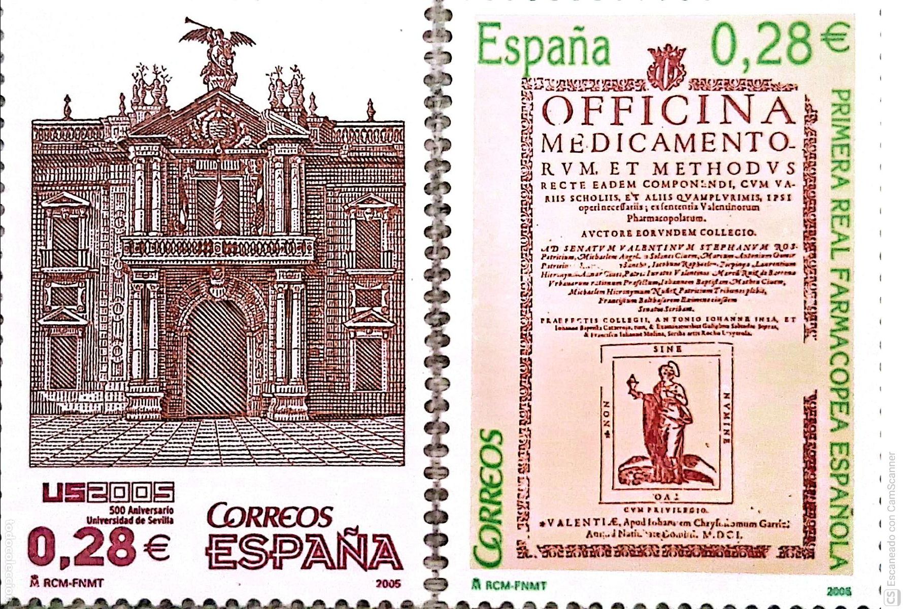Sellos: Espa&ntilde;a. 4152/53 Aniversario Universidad de Sevilla y Primera Real Farmacopea Espa&ntilde;ola.Bajo facial