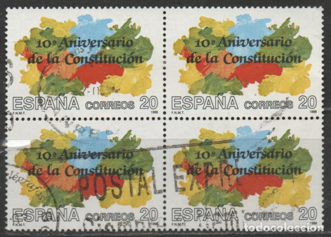Sellos: EDIFIL N&ordm; 2982, 10 ANIVERSARIO DE LA CONSTITUCION ESPA&Ntilde;OLA, USADO EN BLOQUE DE 4
