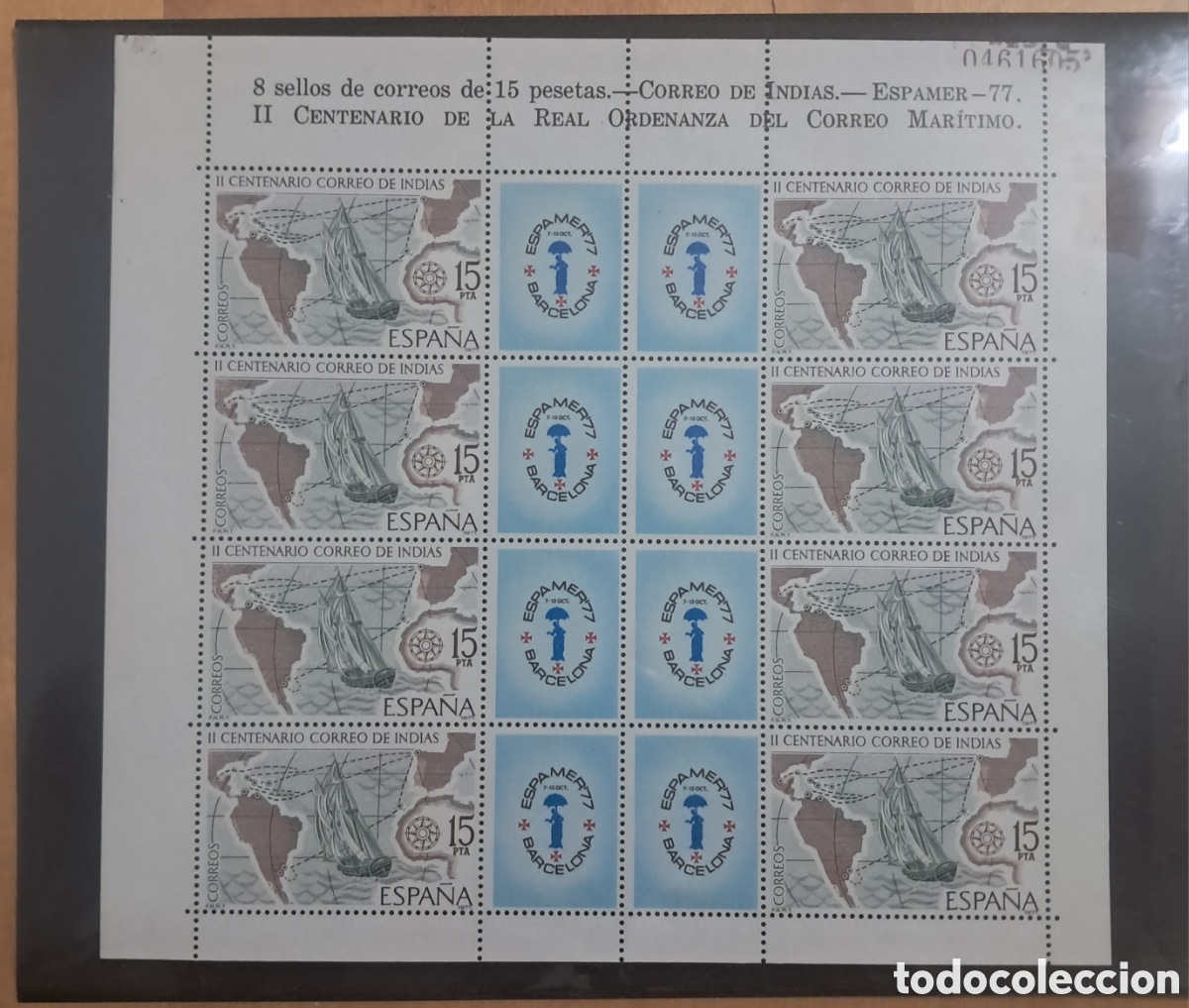 Sellos: Espa&ntilde;a 1977. Minipliego Espamer 77 / Correo de Indias. Edifil MP 1. Nuevo (MNH)