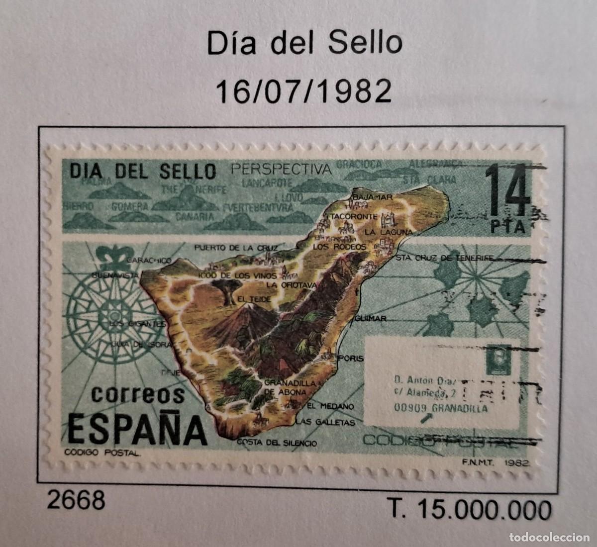 Sellos: sello de Espa&ntilde;a usado, d&iacute;a del sello, Tenerife. edifil 2668, a&ntilde;o 1982.