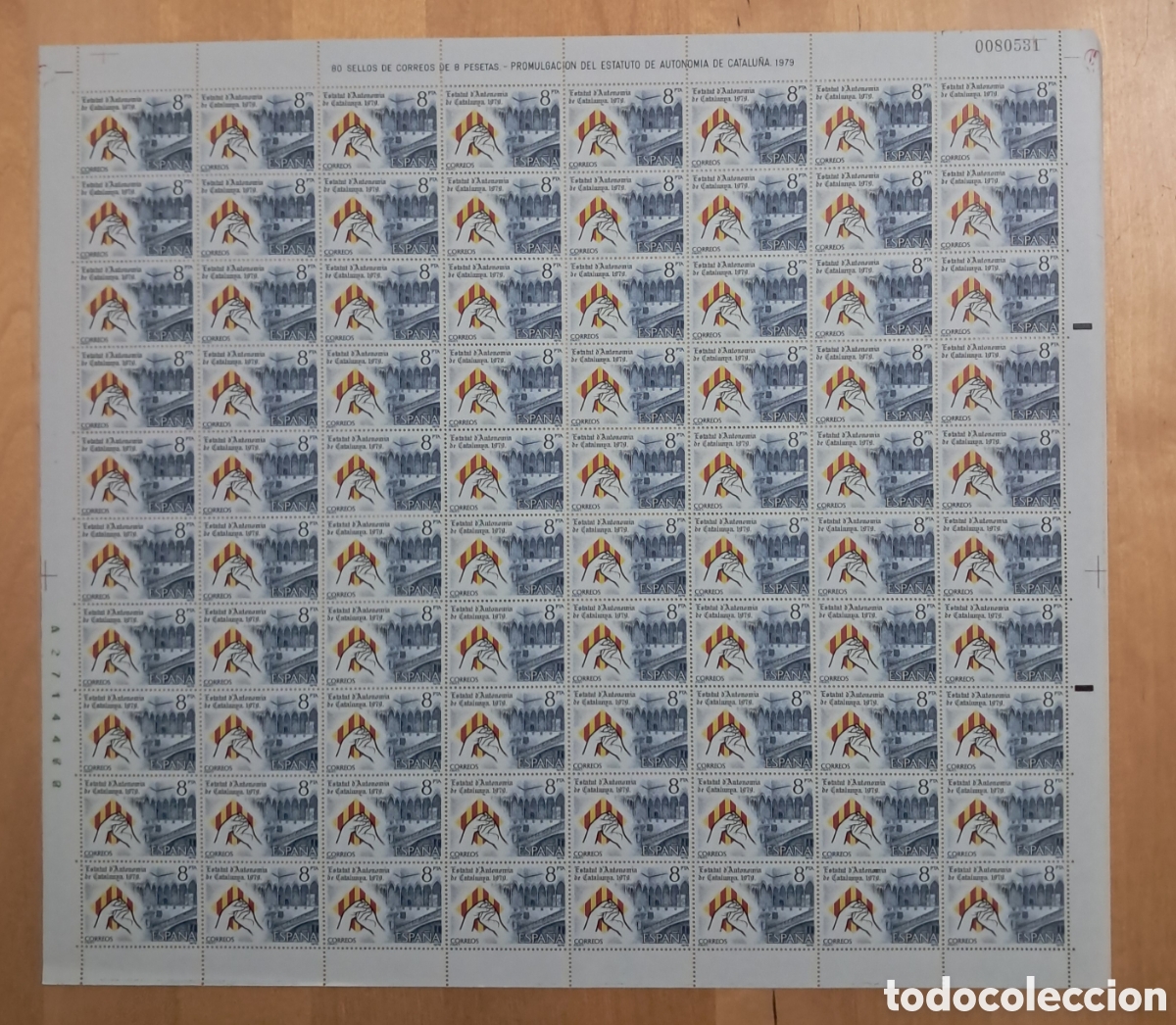 Sellos: ESPA&Ntilde;A. PLIEGO COMPLETO DE 80 SELLOS (MNH / ). ESTATUTO DE AUTONOM&Iacute;A DE CATALU&Ntilde;A Edifi 2546
