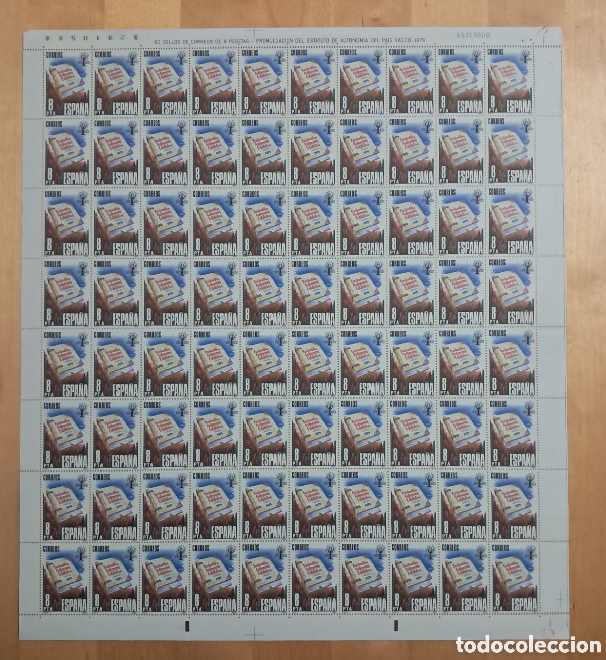 Sellos: ESPA&Ntilde;A. PLIEGO COMPLETO DE 80 SELLOS (MNH / ). ESTATUTO DE AUTONOM&Iacute;A DEL PA&Iacute;S VASCO EDIFIL 2547