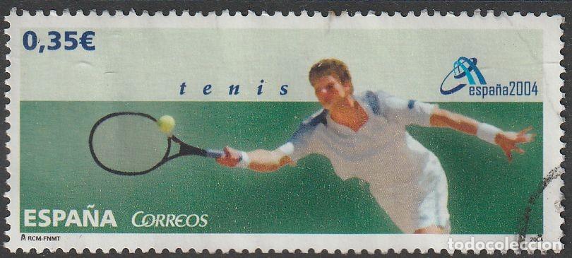 Sellos: Espa&ntilde;a 2004 4091A Sello ** Exposici&oacute;n Mundial de Filatelia Valencia Deportes Tenis Vi&ntilde;eta Esquipo
